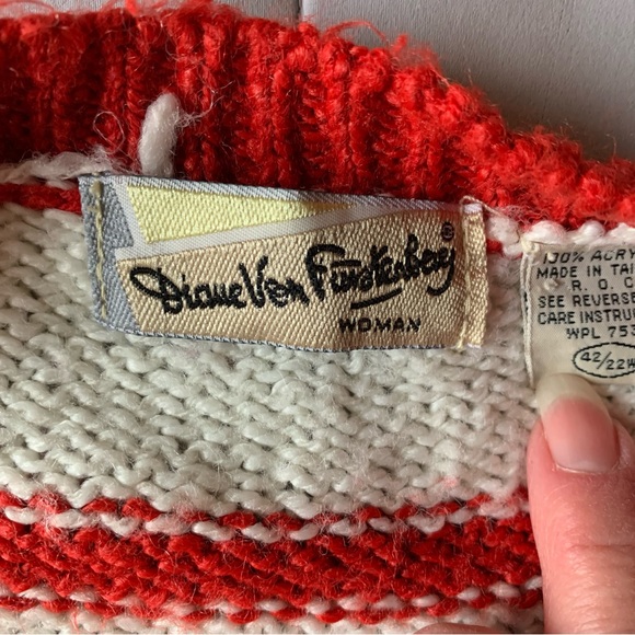 Diane Von Furstenberg Red & White Striped Sweater - Picture 5 of 5
